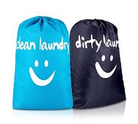 Shappy 2 Pieces XL Clean Laundry Bags Nylon Travel Laundry Bag with Drawstring Machine Washable Dirty Clothes Organizer Bag Storage Bags for Hamper or Basket, Gray and Blue, 23.6 x 17.7 Inch