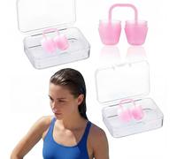 Shappy 2 Set Pink Swimming Adult Silicone Nose Plugs 12 mm - 14 mm Soft Comfort Fit 3-Layer Water Block Swim Nose Clip with Transparent Storage Cases