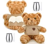 Shappy 2 Sets Cremation Stuffed Bear for Ashes Bear Stuffed Animal with Mini Urn Small Keepsake Urn for Human Pet Ashes with Angel Wing Spoon for Loss of Loved One Funeral Memorial Gift(Brown)