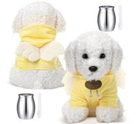 Shappy 2 Sets Cremation Stuffed Dog for Ashes Dog Stuffed Animal with Mini Urn Small Keepsake Urn for Human Pet Ashes with Angel Wing Spoon for Loss of Loved One Funeral Memorial Gift(White)