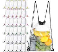 Shappy 30 Pieces Clear Drawstring Bag Plastic Drawstring Backpack Clear Waterproof PVC Backpack for Stadiums Sporting Events, Black, Red, Yellow, Green, Blue, Purple, 13.39 x 16.93 inches, Normal