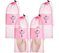 Shappy 4 Pcs Pointe Shoe Bag Pink Dance Mesh Bags Pointe Shoe Storage Ballet Dance Drawstring Pouch for Women Girls, Pink, M