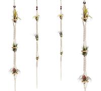 Shappy 4 Pieces Air Plants Holders Hanger Air Plant Wall Hanger Handmade Rope Hanging Plant Holder Woven with 4 Hooks for Home Decoration