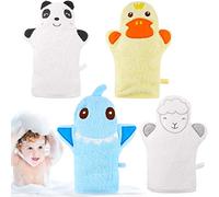 Shappy 4 Pieces Baby Bath Mitt Washcloths Gloves Panda Toddler Soft Washcloths for Kids Designed in Cute Animal Yellow Duck Shark Sheep Cotton Towel Gentle Scrub for Baby Girl Boy Bath Shower
