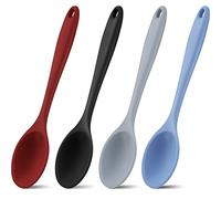 Shappy 4 Pieces Silicone Cooking Spoons 10.6 Inch Heat Resistant Kitchen Spoons for Mixing, Serving and Stirring Upgrade Large Non Stick Basting Utensils, Dishwasher Safe(Spoon,Fashionable Color)