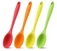 Shappy 4 Pieces Silicone Cooking Spoons 10.6 Inch Heat Resistant Kitchen Spoons for Mixing, Serving and Stirring Upgrade Large Non Stick Basting Utensils, Dishwasher Safe(Spoon,Bright Color)
