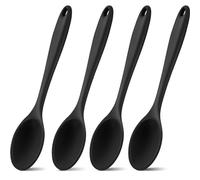 Shappy 4 Pieces Silicone Cooking Spoons 10.6 Inch Heat Resistant Kitchen Spoons for Mixing, Serving and Stirring Upgrade Large Non Stick Basting Utensils, Dishwasher Safe(Spoon,Black)