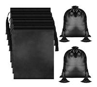 Shappy 4 Pieces Silk Satin Wig Bag Black Hair Bags with Drawstring Tassel Stuff Satin Black Gift Travel Storage for Packaging Bundles Extension Home Salon Travel