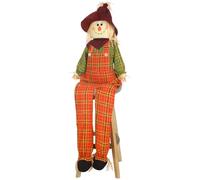 Shappy 60 Inch Large Fall Scarecrow Sitter Halloween Decoration Country Charm Harvest Outdoor Indoor Sitting Scarecrow for Garden Home Yard, Plaid Style