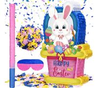Shappy Happy Easter Rabbit Pinata with Blindfold Bat Confetti 16.5 x 10.3 Inch Paper Pinata for Easter Decoration Photo Prop Candy Holder