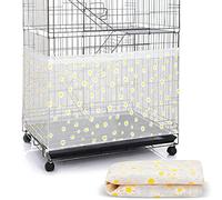 Shappy Large Bird Cage Net Cover for Seed Bird Cage Skirt Seed Catcher with Daisy Pattern Adjustable Nylon Protector for Budgie Parrot Parakeet Macaw(X-Large,White Daisy)