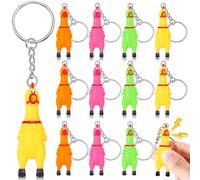 Shappy Mini 2.4" Squeaky Screaming Chicken Keychain Small Rubber Squeeze Chicken Pendant Gifts for Christmas Birthday Party (4 Colors,12 Pcs)