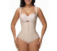 SHAPSHE Shapewear Bodysuit for Women Tummy Control Fajas Colombianas Waist Trainer Girdle Thong Open Bust Body Shaper, Tan, Medium