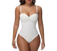SHAPSHE Strapless Shapewear Corset Bodysuit Tops for Women Tummy Control V Neck Thong Body Shaper Going Out Outfits, White, X-Large