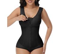 SHAPSHE Triple-Abdominal Compression Breathe-Easy Faja with Zero-Pressure Bra, Black, Medium
