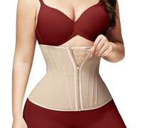 SHAPSHE Waist Trainer Double Tummy Control Postpartum Cincher with Steel Boned Corset Shapewear Belts for Weight Loss Tan XS