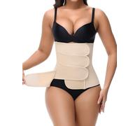 SHAPSHE Waist Trainer for Women Postpartum Recovery Wrap Waist Cincher Corset Shapewear Belly Band, Beige 4 Velcro, Large