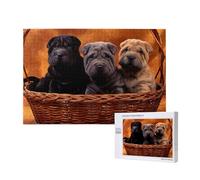 Shar Pei Black Puppy Small Dogs Gray Puppy Pets,1000 Pieces Wooden Jigsaw Family Game Jigsaw Puzzles for Adults Teens Home Decor