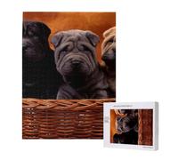 Shar Pei Black Puppy Small Dogs Gray Puppy Pets,500 Pieces Wooden Jigsaw Family Game Jigsaw Puzzles for Adults Teens