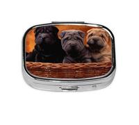 Shar Pei Black Puppy Small Dogs Gray Puppy Pets,Meta Pill Box 2 Compartment Medicine Case,Portable Organizer