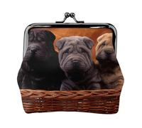 Shar Pei Black Puppy Small Dogs Gray Puppy Pets, PU Leather Coin Purse, Small Wallets, Change Pouch with Kiss Lock Clasp Buckle, Change Purse