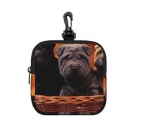 Shar Pei Black Puppy Small Dogs Gray Puppy Pets, Square Zipper Storage Bag, Neoprene Coin Purse, Small Wallets, Change Pouch, Change Purse