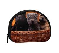Shar Pei Black Puppy Small Dogs Gray Puppy PetsSmall Makeup Sanitary Napkin Storage Bag,Women's Cosmetic Coin Purse