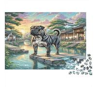 Shar Pei Fun & Educational Jigsaw Puzzle for Adults - Dog on Stone by Water 1000Pc Challenging Game for Kids Age 12+ & Gift Idea 70x50cm/1000pcs