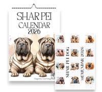 Shar Pei Wall Calendar 2026, A4 Size 21 x 29.7 cm, Monthly Dog Calendar with UK & US Holidays, Dog Calendars, Shar Pei Gifts, Handmade, 2027 Calendars with Shar peis