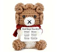 SHARABAKI Handmade Christian Lion Cub Crochet Figurine Keepsake - Scripture Identity Affirmation Gift for Women & Men | Baptism, Birthday - Inspirational Home & Desk Decor