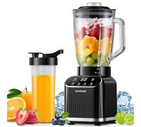 SHARDOR Blender for Kitchen, 1400W Peak Power Smoothie Blender with 1.5L Glass Jug and 700ml Travel Cup, 5 Programmes for Ice Crush, Frozen Fruit, Smoothies and Milkshakes, Black