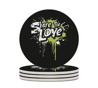Share The Love Round Ceramic Coasters Non-Slip Cork Base Drinks Holder Craft 4PCS