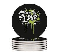 Share The Love Round Ceramic Coasters Non-Slip Cork Base Drinks Holder Craft 6PCS