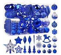 SHareconn 100pcs Blue Plastic Christmas Tree Ornaments Set, Shatterproof Baubles for Xmas Tree Decor, Wedding, Christmas