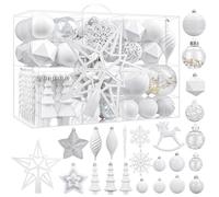 SHareconn 100pcs Christmas Tree Decorations Ornaments Set, Shatterproof Plastic Christmas Baubles Decorative Balls with Lanyards for Xmas Tree Decor Holiday Wedding Party, White