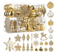 SHareconn 100pcs Christmas Tree Decorations Ornaments Set, Shatterproof Plastic Christmas Baubles Decorative Balls with Lanyards for Xmas Tree Decor Holiday Wedding Party, Gold