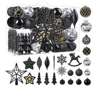 SHareconn 100pcs Christmas Tree Decorations Ornaments Set, Shatterproof Plastic Christmas Baubles Decorative Balls with Lanyards for Xmas Tree Decor Holiday Wedding Party, Black