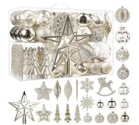 SHareconn 100pcs Christmas Tree Decorations Ornaments Set, Shatterproof Plastic Christmas Baubles Decorative Balls with Lanyards for Xmas Tree Decor Holiday Wedding Party, Champagne