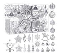 SHareconn 100pcs Silver Christmas Tree Decorations Ornaments Set, Plastic Baubles for Xmas Tree Decor, Wedding, Christmas
