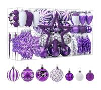 SHareconn 106pcs Christmas Balls Ornaments Set, Shatterproof Plastic Decorative Baubles for Xmas Tree Decor Holiday Wedding Party Decoration with Hooks Included, Purple & White