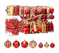 SHareconn 106pcs Christmas Baubles Ornaments Set,Shatterproof Plastic Decorative Baubles for christmas tree decorations, Holiday Wedding Party Decoration with Hooks Included,Red & Gold
