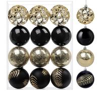 SHareconn 12ct 3.15 Inch Christmas Tree Balls Ornaments, Colored Shatterproof Plastic Decorative Baubles for Xmas Tree Decor Holiday Party Wedding Decoration (Black & Gold, 80mm)