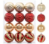 SHareconn 12ct 3.15 Inch Christmas Tree Baubles Ornaments, Colored Shatterproof Plastic Decorative Baubles for Xmas Tree Decor Holiday Party Wedding Decoration(Red & Gold,8CM)