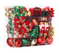 SHareconn 135pcs Christmas Balls Ornaments Set Shatterproof Plastic Baubles for Xmas Tree Holiday Wedding Party Decorations with Hanging Strings Red