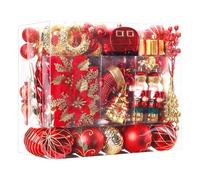 SHareconn 135pcs Christmas Tree Decorations Set, Shatterproof Plastic Christmas Baubles, Decorative Balls with Lanyards for Xmas Tree Decor Holiday Wedding Party, Red and Gold