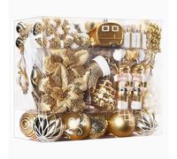 SHareconn 135pcs Christmas Tree Decorations Set, Shatterproof Plastic Christmas Baubles, Decorative Balls with Lanyards for Xmas Tree Decor Holiday Wedding Party, Gold and White