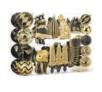 Shareconn 145 pcs Luxury Christmas Baubles Set, Sparkling Fashion Christmas Ornaments with Hanging String, Suitable for Christmas Tree Decorations, Holiday Party Decorations, Black Gold