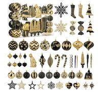 Shareconn 145 pcs Luxury Christmas Baubles Set, Sparkling Fashion Christmas Ornaments with Hanging String, Suitable for Christmas Tree Decorations, Holiday Party Decorations, Black Gold