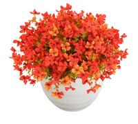 SHareconn 20 PCS Autumn Artificial Flowers - UV Resistant Faux Flowers for Outdoor Indoor Hanging Baskets Garden Yard Porch Home Decor, Realistic Orange Yellow Floral with Eucalyptus Leaves