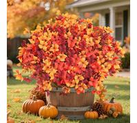 SHareconn 20 PCS Autumn Artificial Flowers - UV Resistant Faux Flowers for Outdoor Indoor Hanging Baskets Garden Yard Porch Home Decor, Realistic Orange Yellow Brown Floral with Eucalyptus Leaves